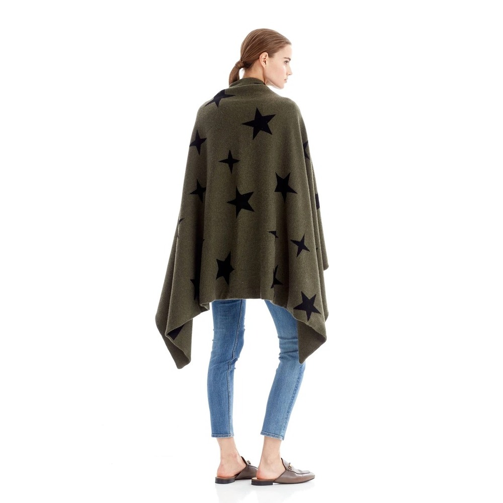 NWT Naked Cashmere Star Stripe Cashmere Shawl Wrap Blanket Scarf Olive Black